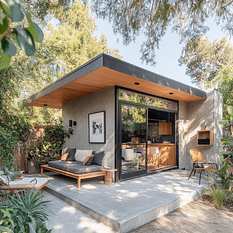 A modern ADU with a private entrance and a cozy outdoor living space.