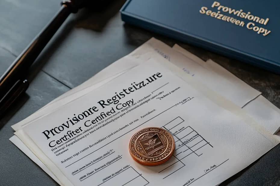 A close-up of a certified lease agreement and a Jeonse legal report folder on a lawyer's desk.